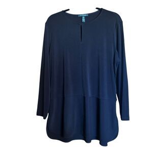 Lauren Ralph Lauren Tunic Top Womens XL Black Keyhole Front Stretch Blouse